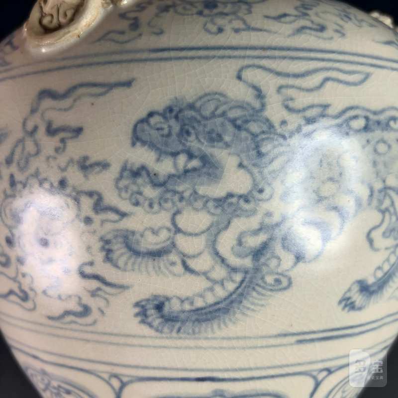 明 安南窑青花辅首瑞兽纹罐 - 图10